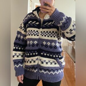 Handmade in Nepal 100% Wool zip up hooded sweater– Fully Lined – Oversized M